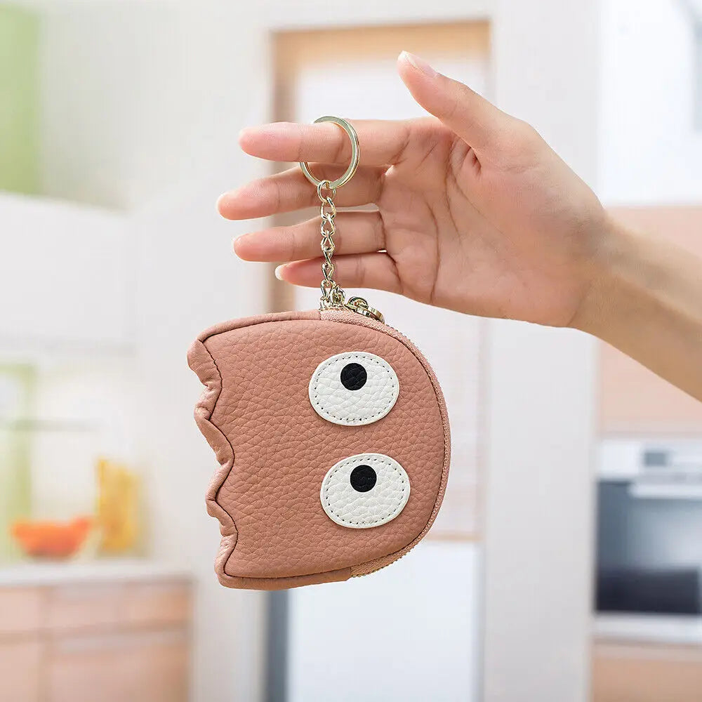 Cute Cartoon Genuine Leather Mini Coin Purse with Keychain