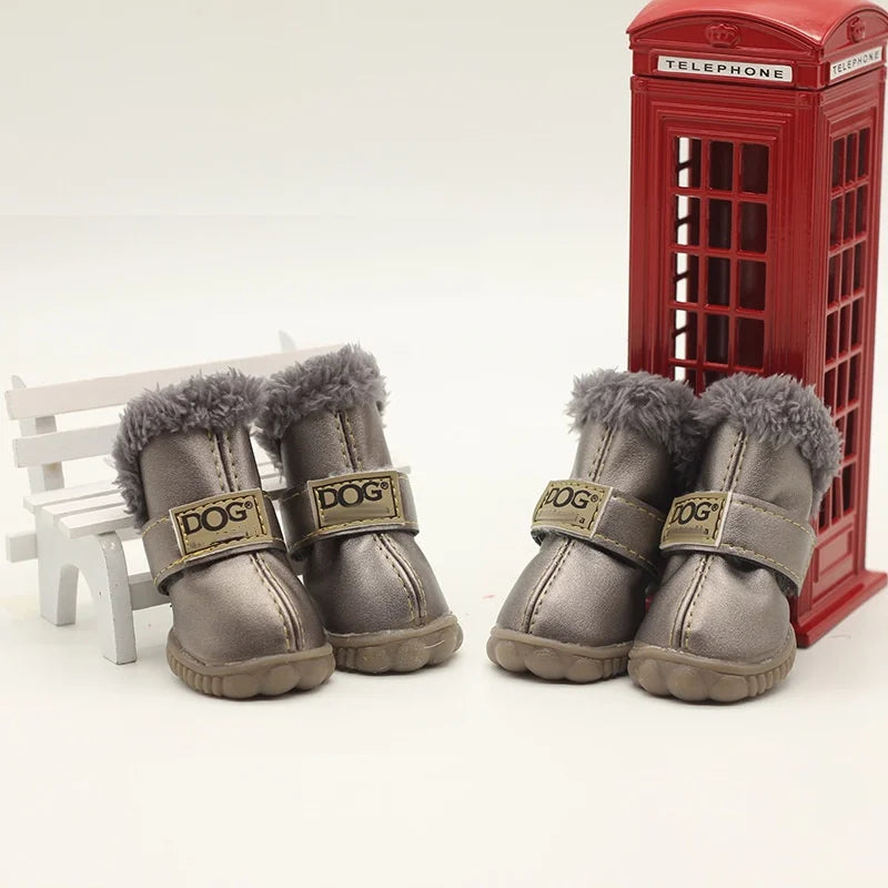 Super Warm Leather 4 Pcs/set Winter Pet Shoes