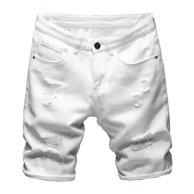Streetwear Ripped White Denim Shorts