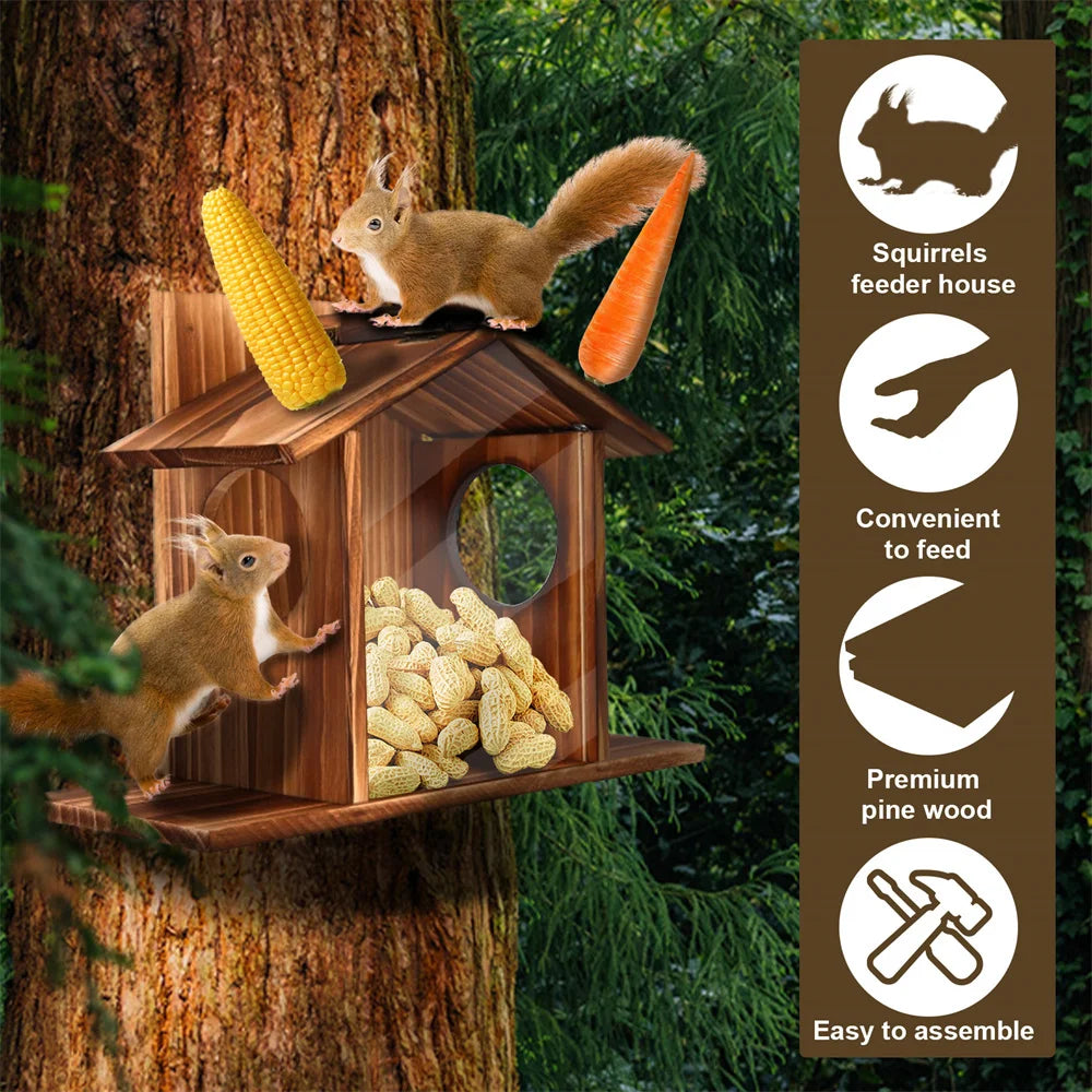 Garden Tree Squirrel Feeder Wood House
