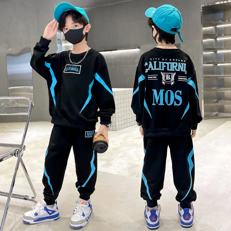 Boys Letter Sweatshirt Pullover 2 Pieces Tracksuit