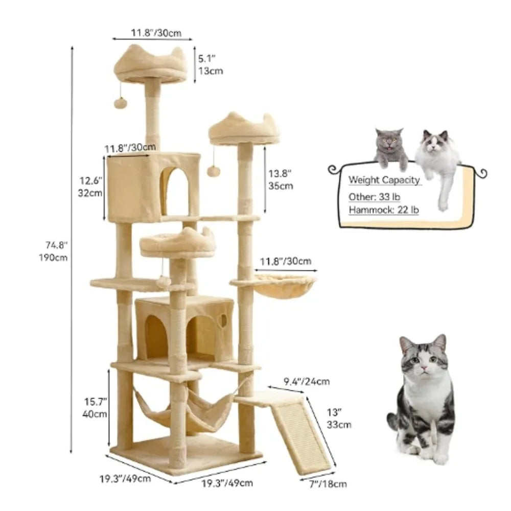 Cat Tree Tower for Indoor Cats 75 Inches
