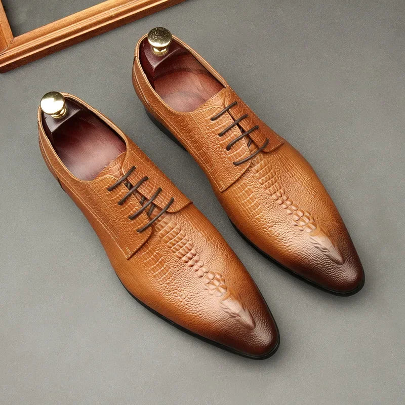 Handmade Genuine Leather Crocodile Pattern Loafers