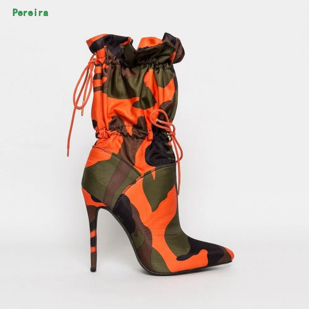 Camouflage Fashion Boots Elastic Drawstring Pointed Toe