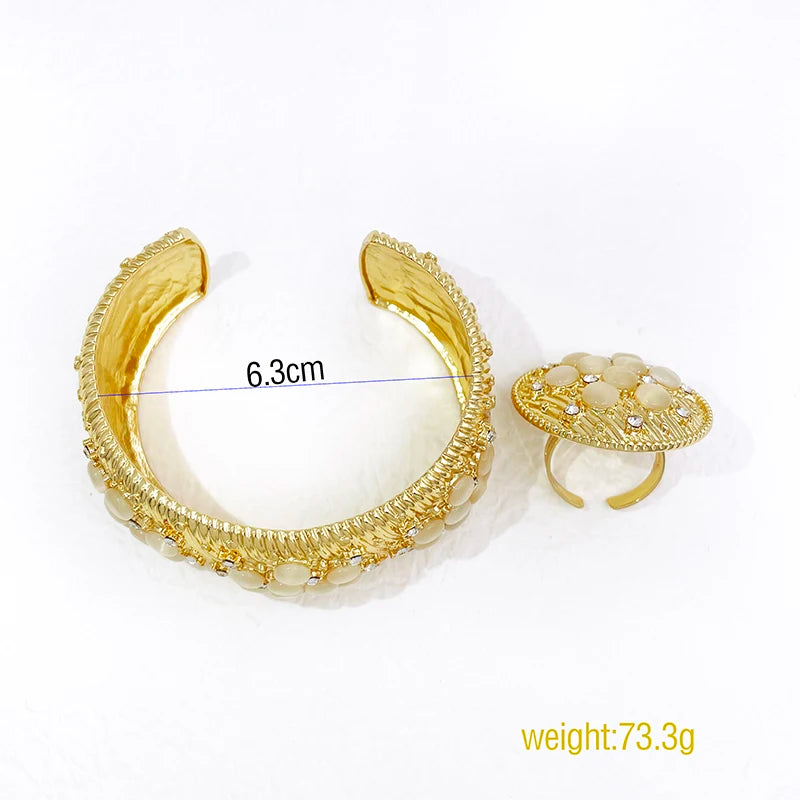 18K Gold Plated Bangle Ring Set African Nigeria Fashion