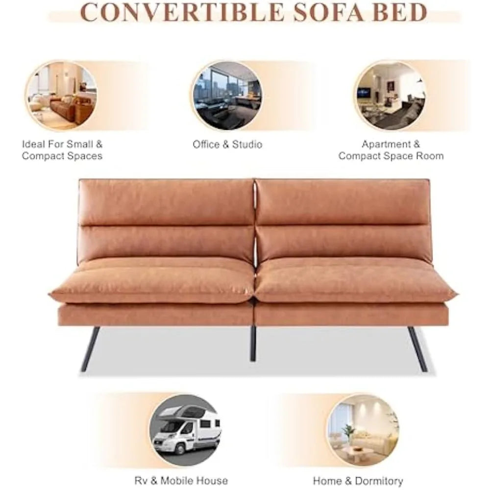 Faux Leather Memory Foam Sleeper Sofa