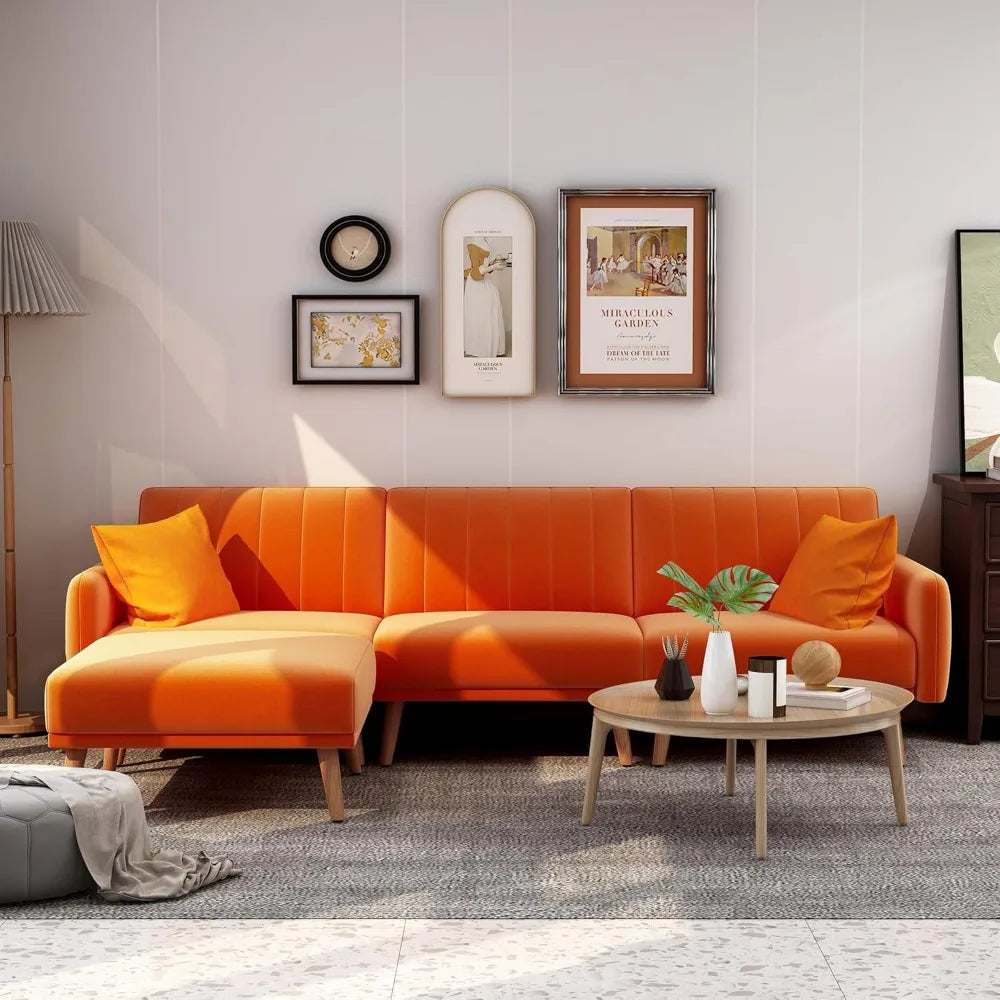 L-Shaped Velvet Sectional Recliner Sofa