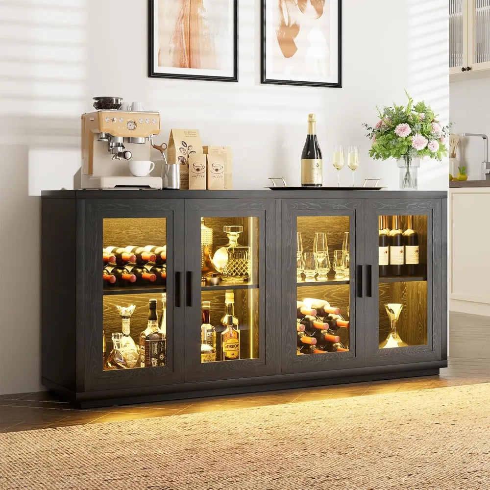 Wine Bar Cabinet with LED Lights 65" Sideboard Buffet