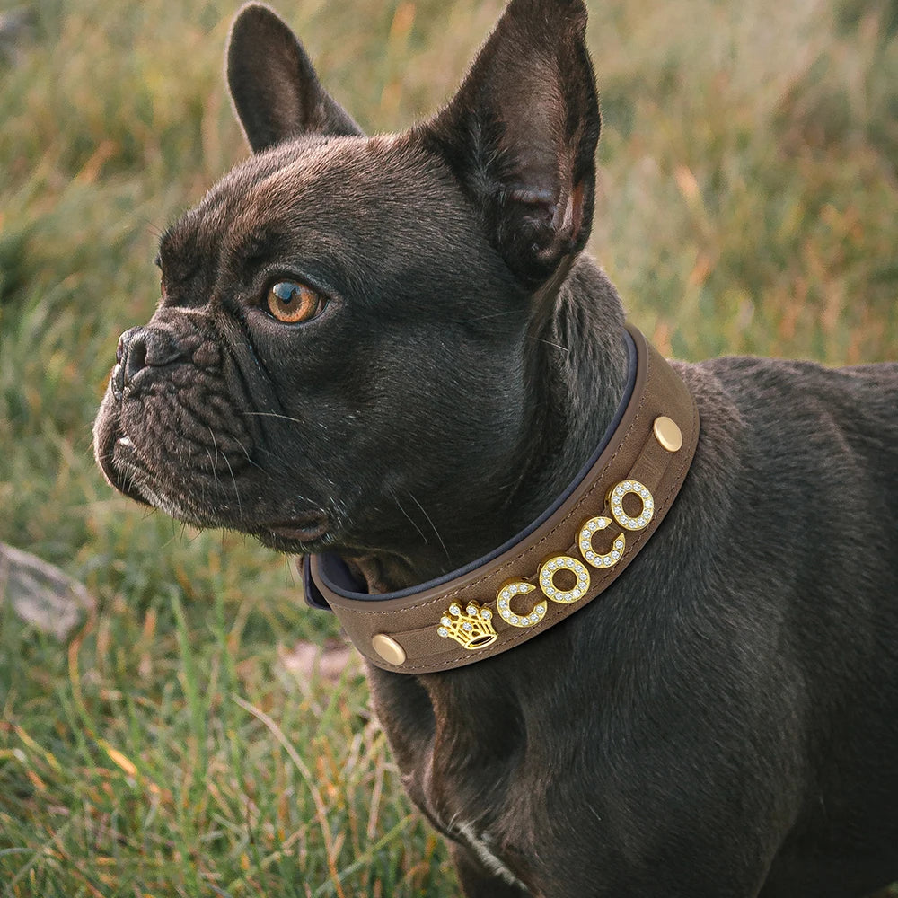Custom Leather Personalized Name Collars Bling Rhinestone Pet Necklace