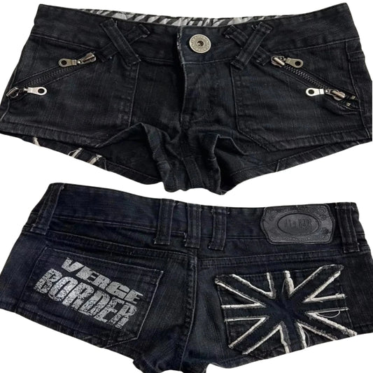 Printed Pocket Design Denim Sexy Mini Shorts