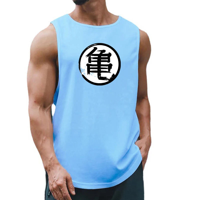 Japanese Anime Turtle Script Printed Tank Top