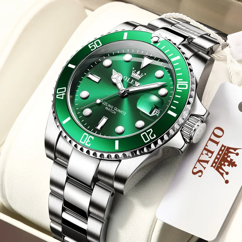 Waterproof Luminous Green Dial Wristwatch