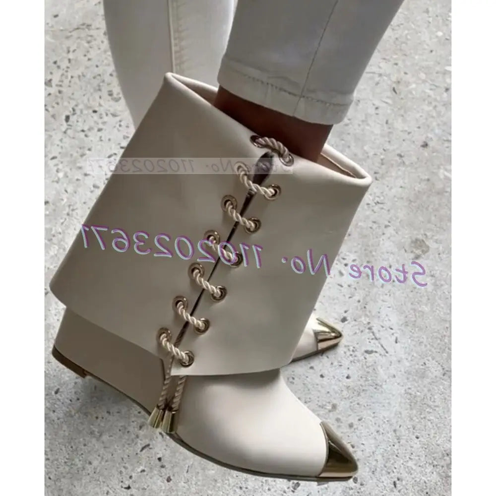 Metal Pointy Toe Wedge Ankle Boots