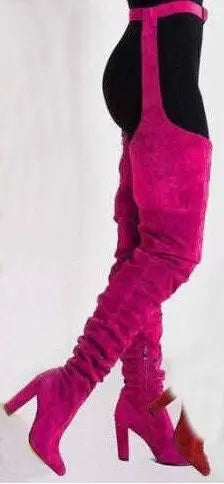 Sexy Side Zipper Thigh High Belt Trousers Boots