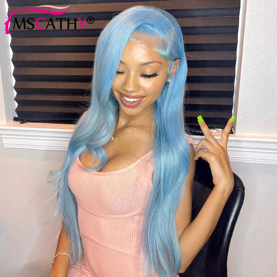 Blue Colored Lace Front Brazilian Human Hair Wigs