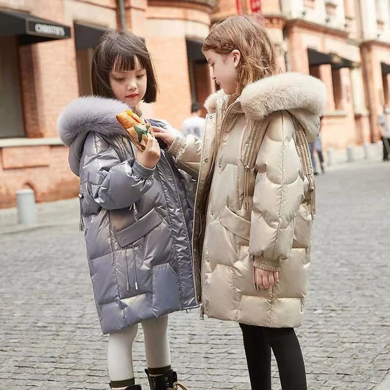 Girls Thicken Warm Jacket Glossy Casual Outerwear