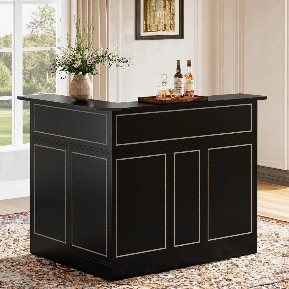 L-Shaped 4-Tier Corner Bar Unit with Stemware Racks
