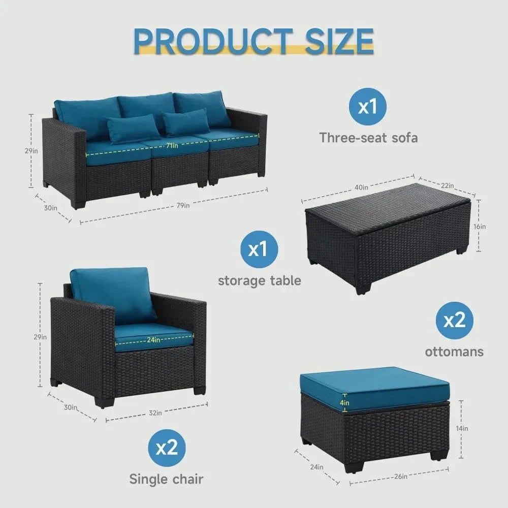 6 Pieces Outdoor Patio Furniture Sets with Furniture Cover