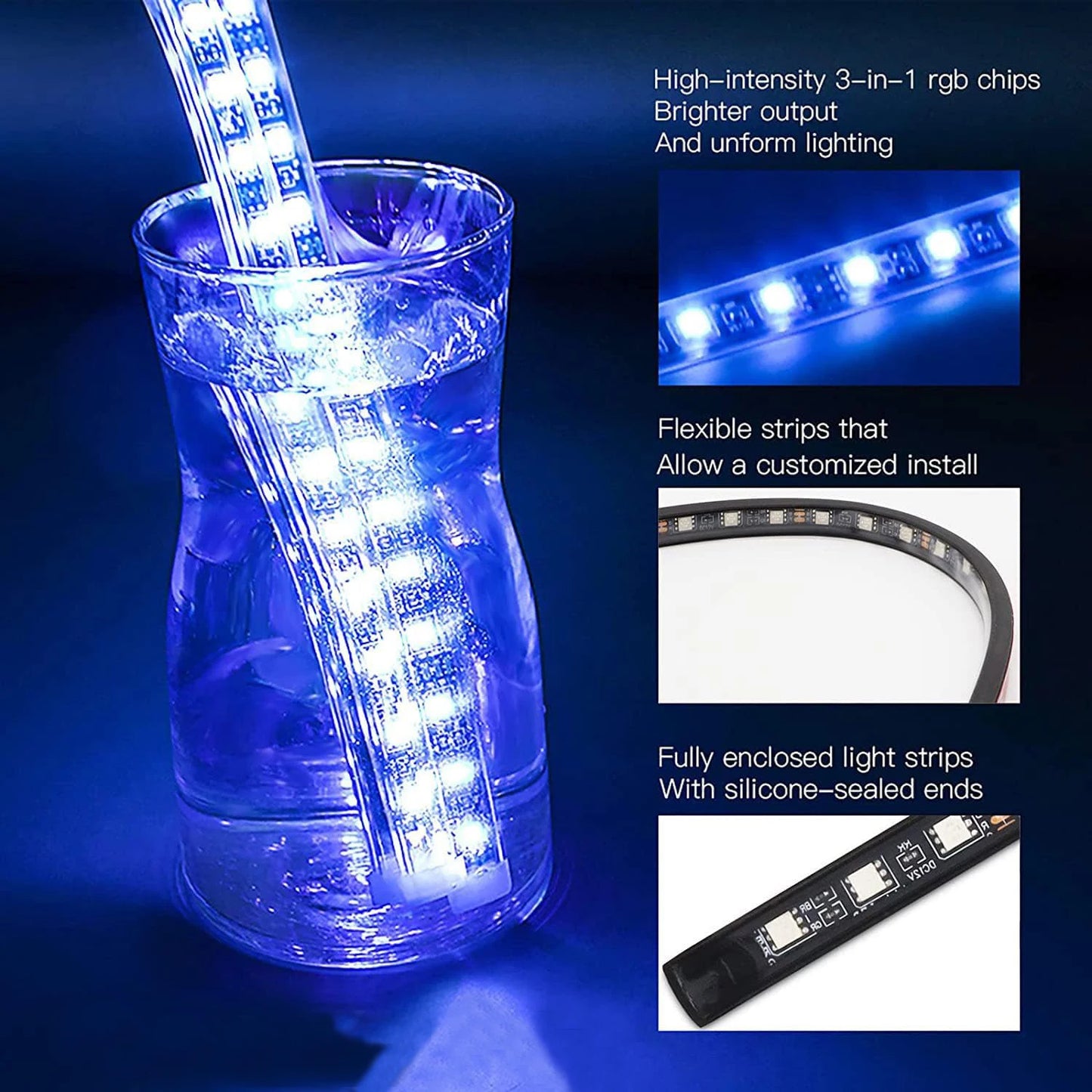 8/12pcs RGB Motorcycle LED Underglow Strip Light App Remote Multi-Color