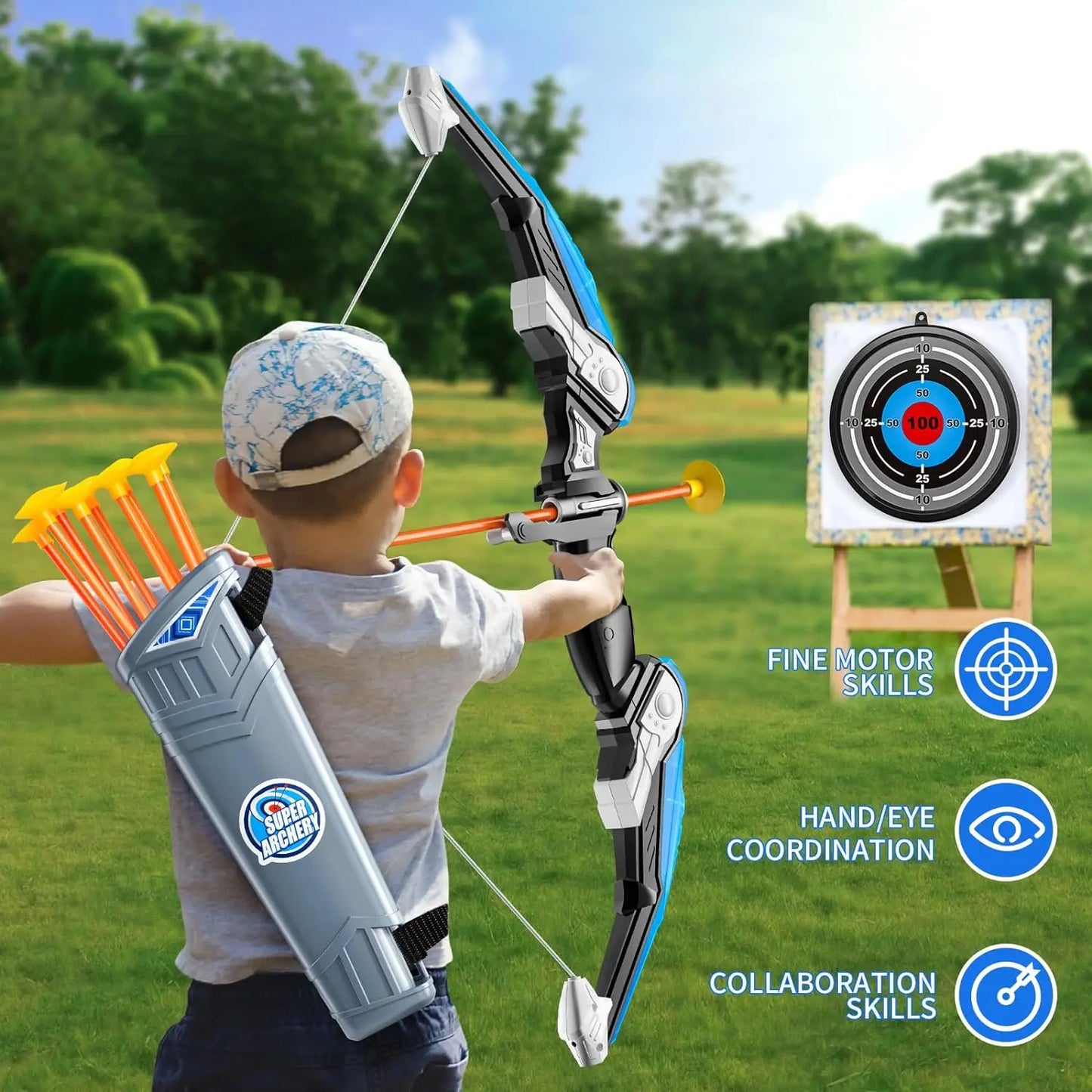 LED Light Up Archery Set for Kids with 10 Suction Cup Arrows