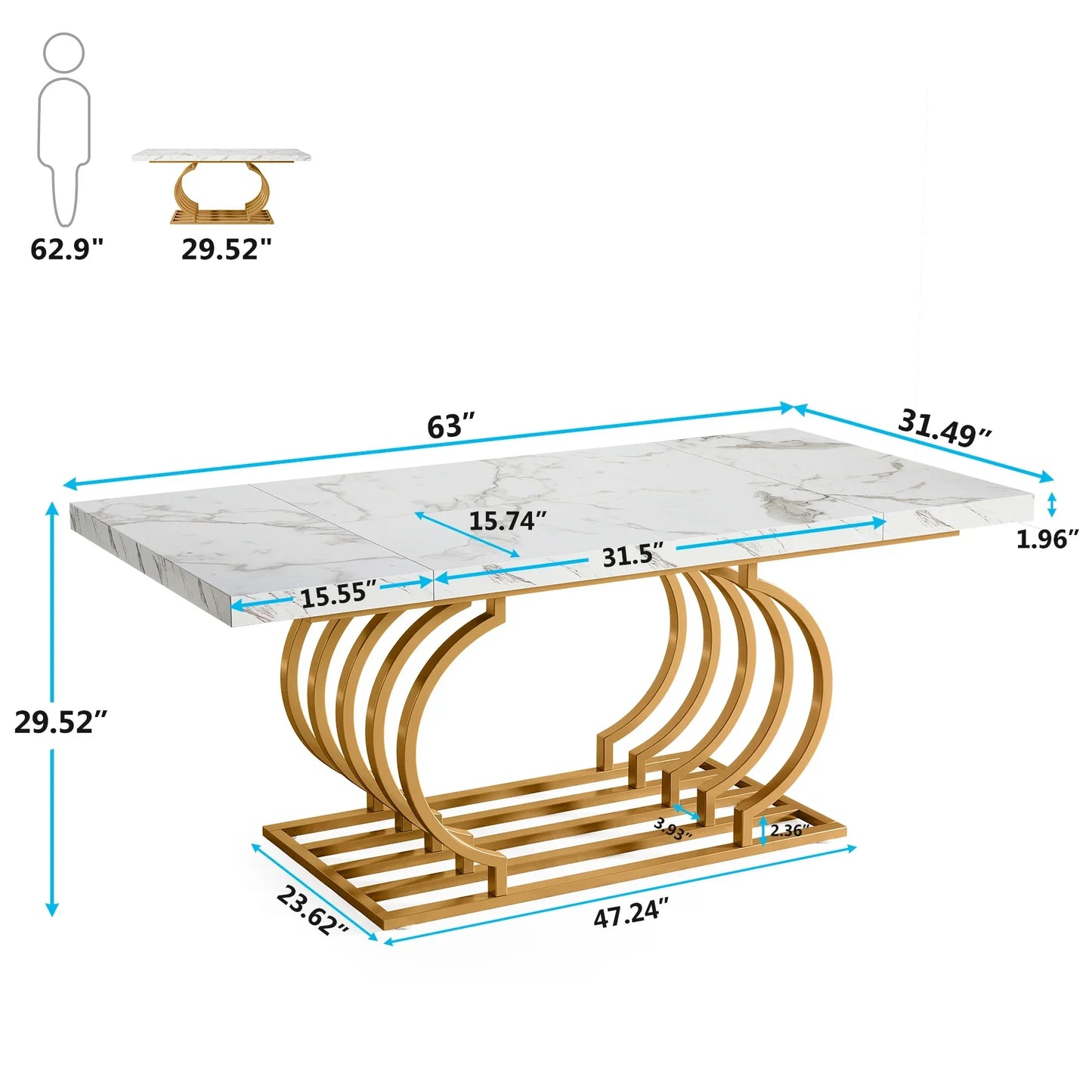 Tribesigns 63" Dining Table Faux Marble