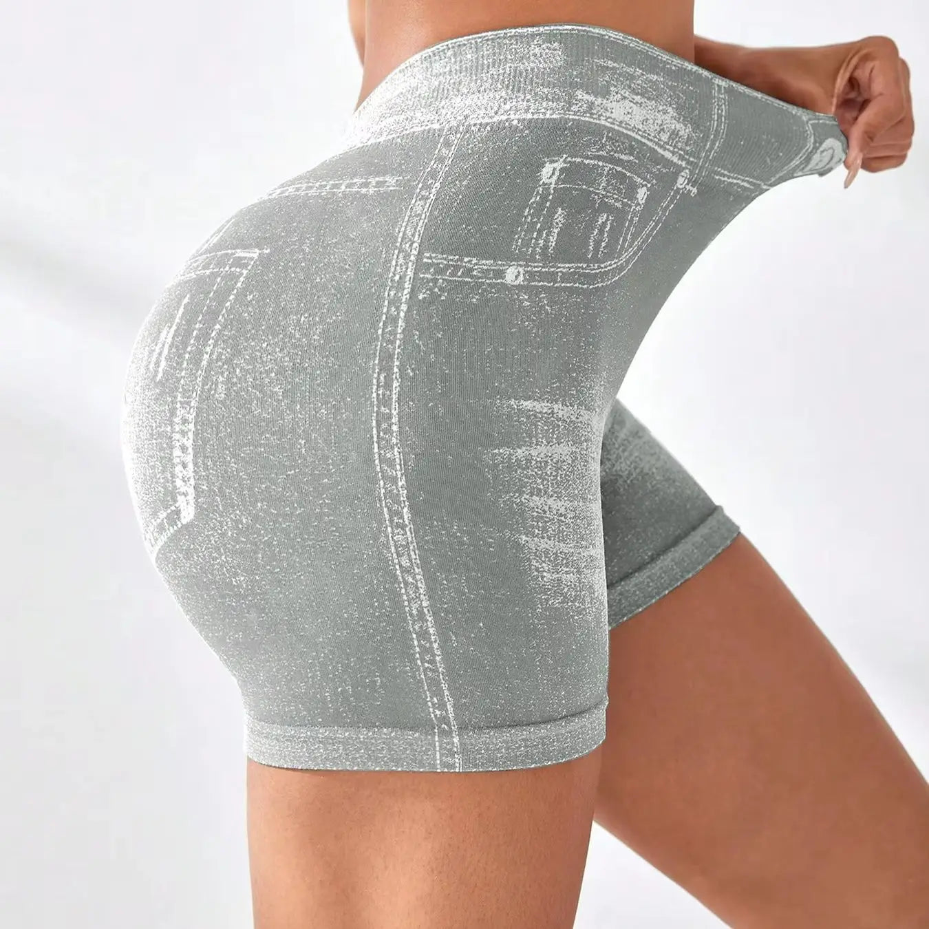 Womens V Back Faux Jeans Elastic Workout Yoga Pants