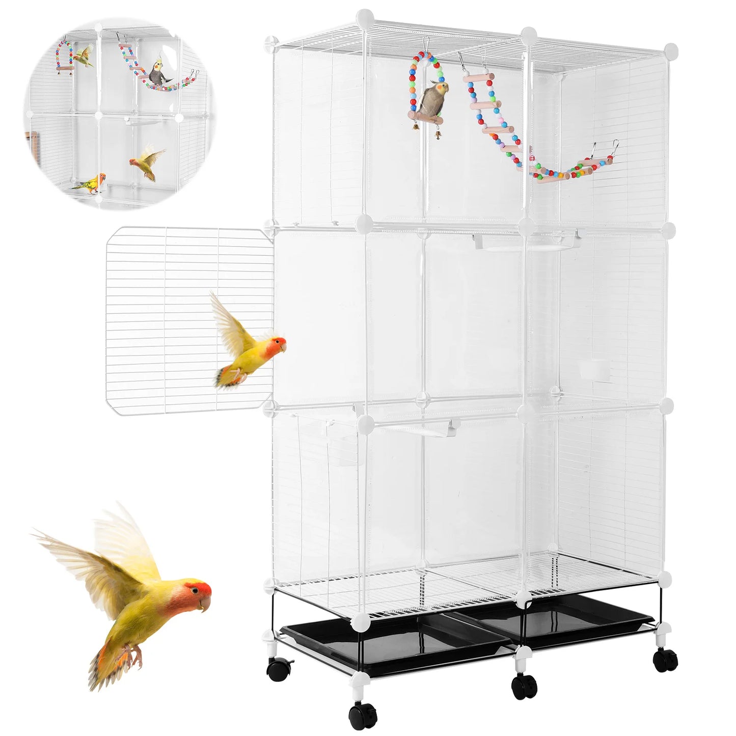Bird Cage Universal with Wheels Stand Tray Swing Ladder