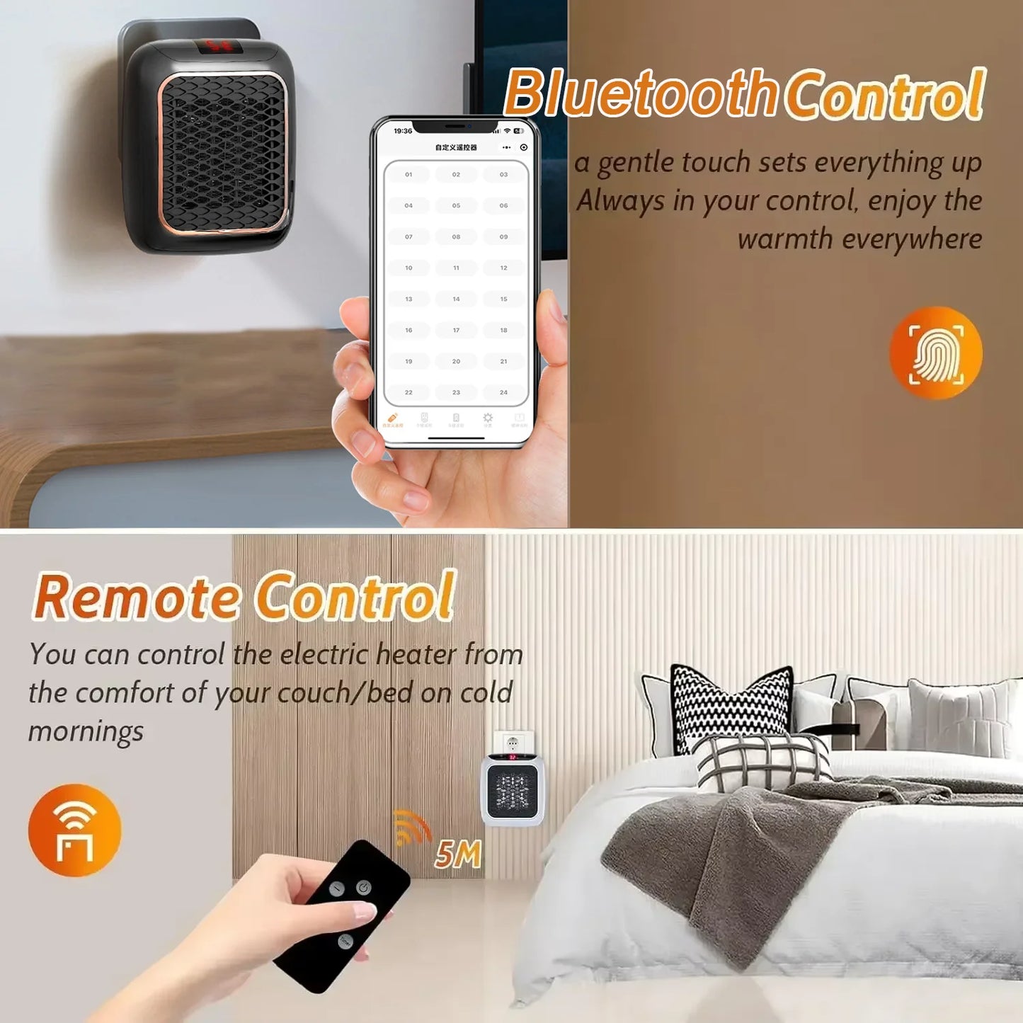 1200W Portable Remote Control Electric Heater Low Consumption
