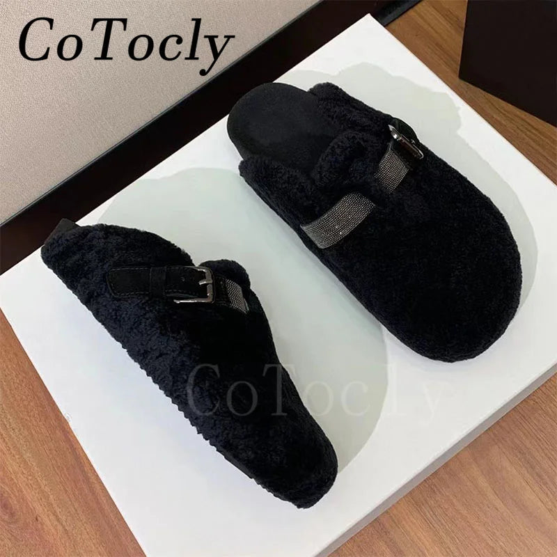 New Wool Slippers Women Round Toe