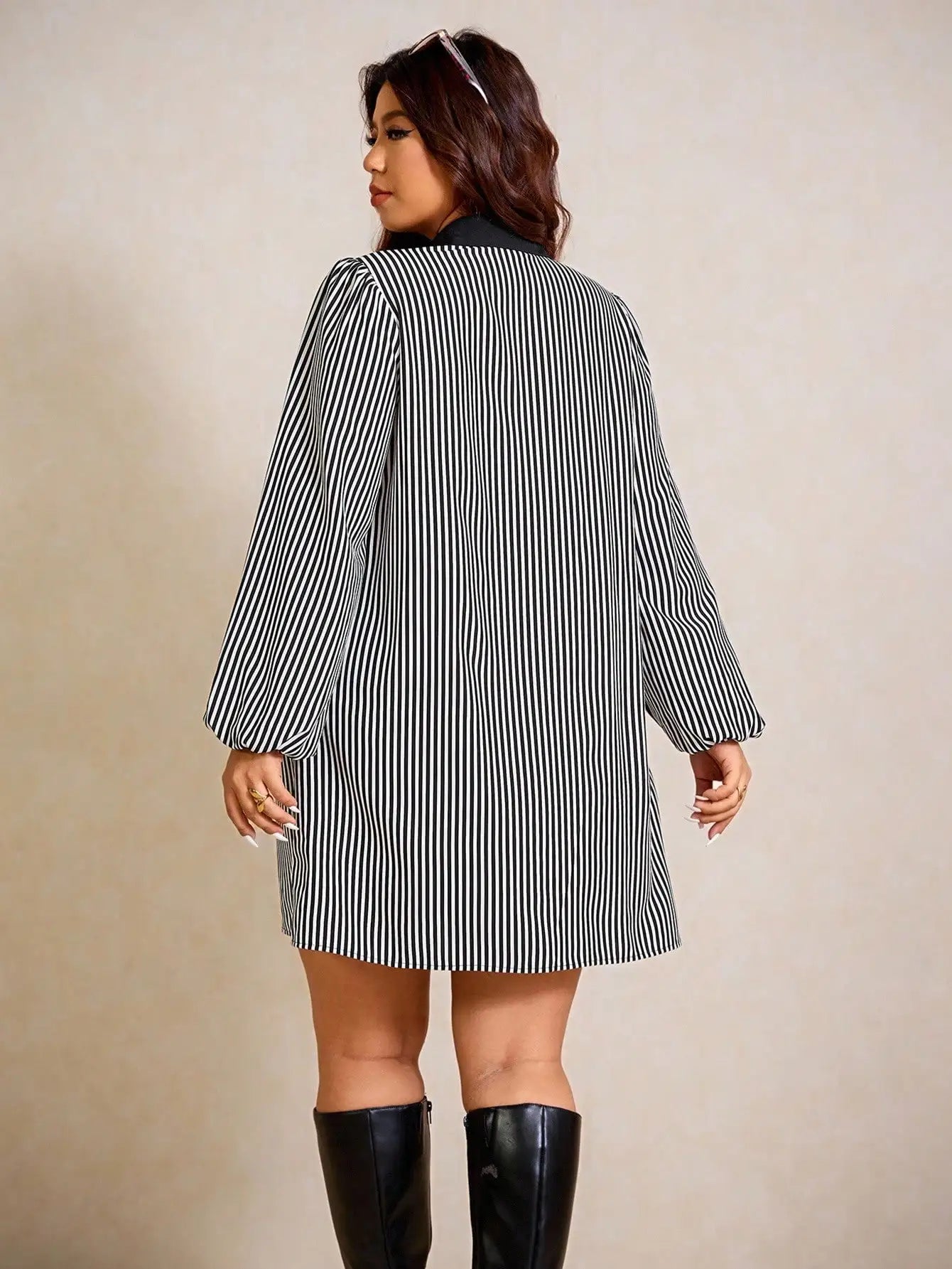 Plus Size Striped Button-Front Shirt Dress