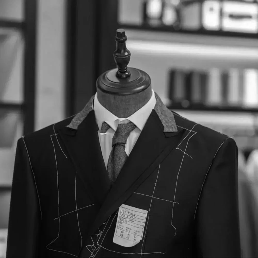 Classic Navy Blue Striped Men's Suits Slim Fit