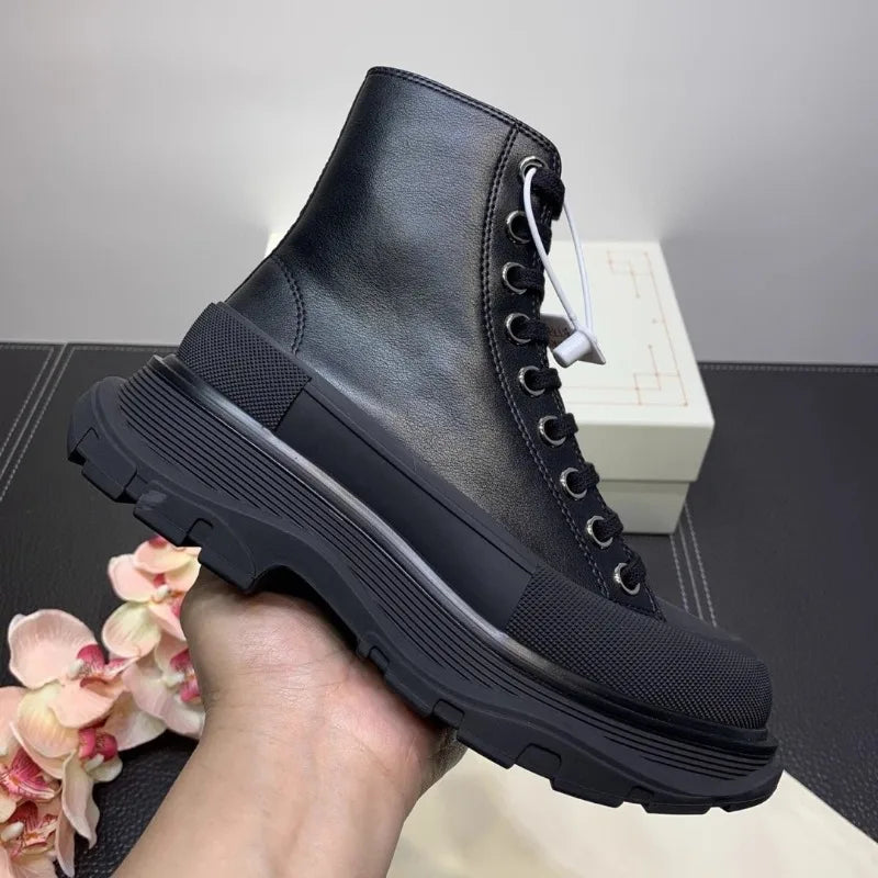 Luxury Fashion Men Ankle Boots Genuine Leather Thick Sole
