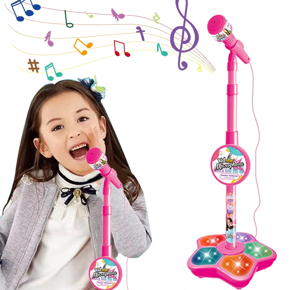 Kids Microphone with Stand Karaoke Mic Speaker with Lights