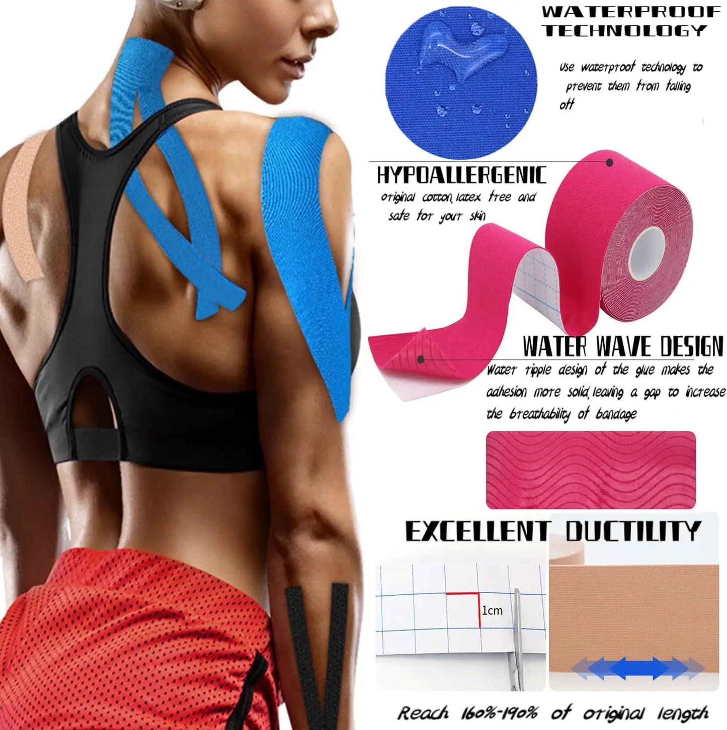 Sports Tape to Treat Pain Relief (Black Pink)