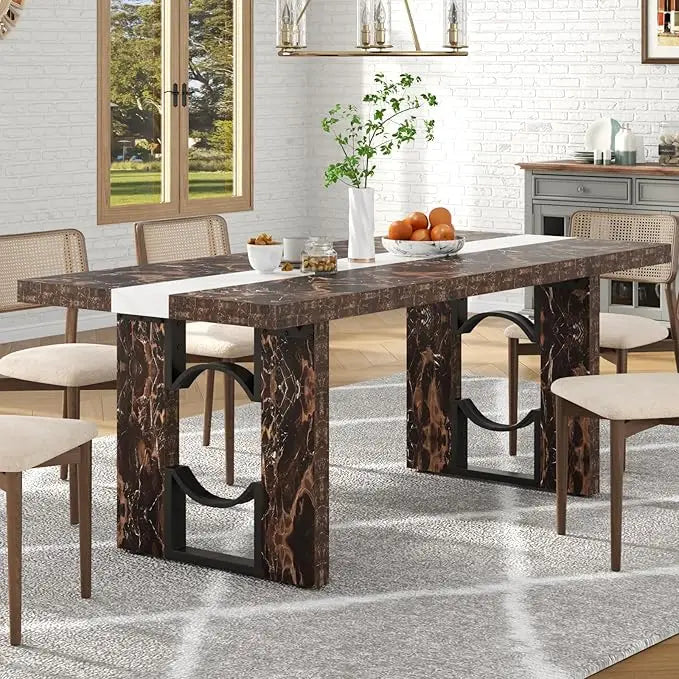 71 Inch Dining Table for 6-8 People with Marble-Color