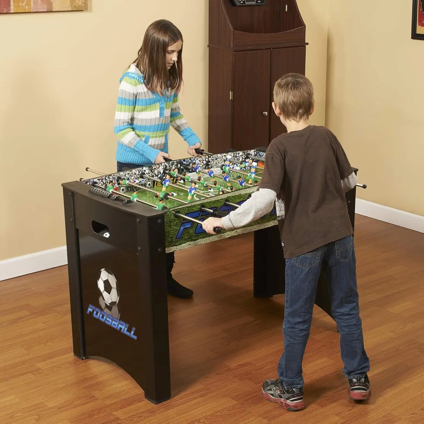 Playoff 4’ Foosball Table with Ergonomic Handles Analog Scoring and Leg Levelers