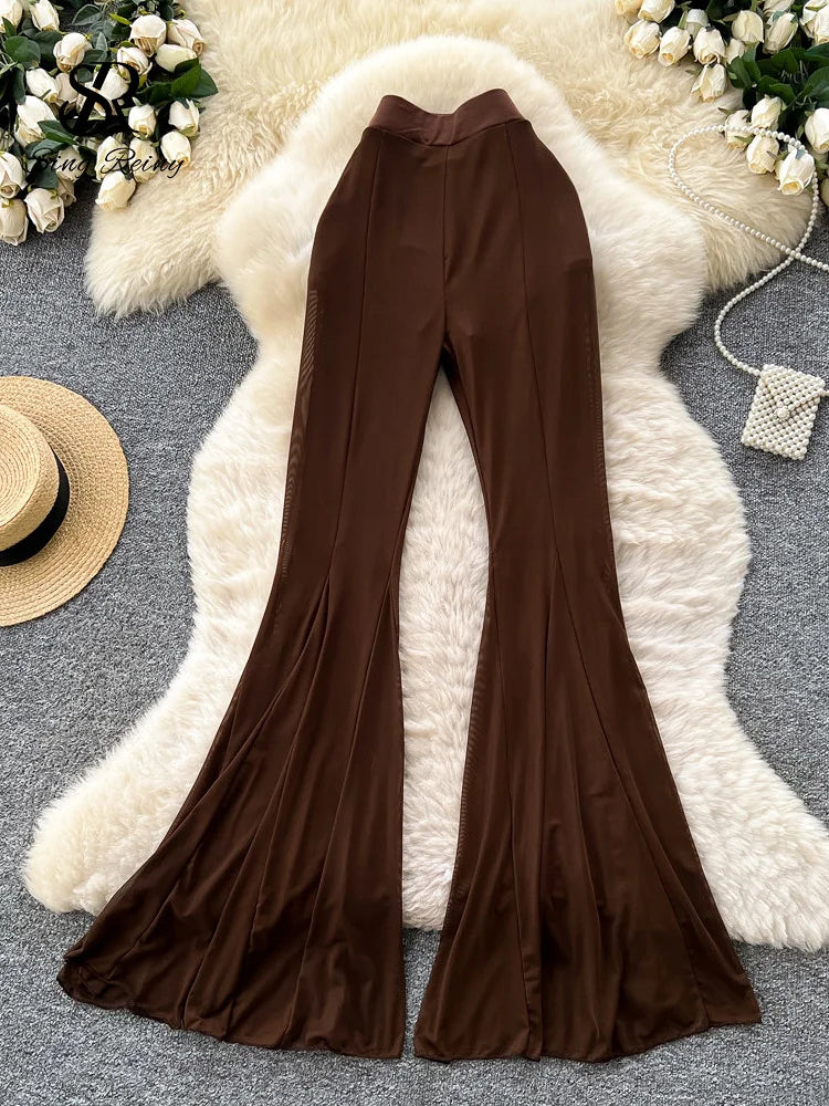 Sheer Mesh Stretchy Flare Pants