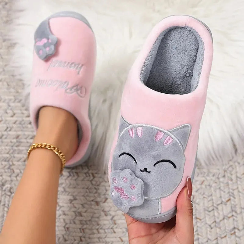 Warm Fur Slippers Cartoon Cat