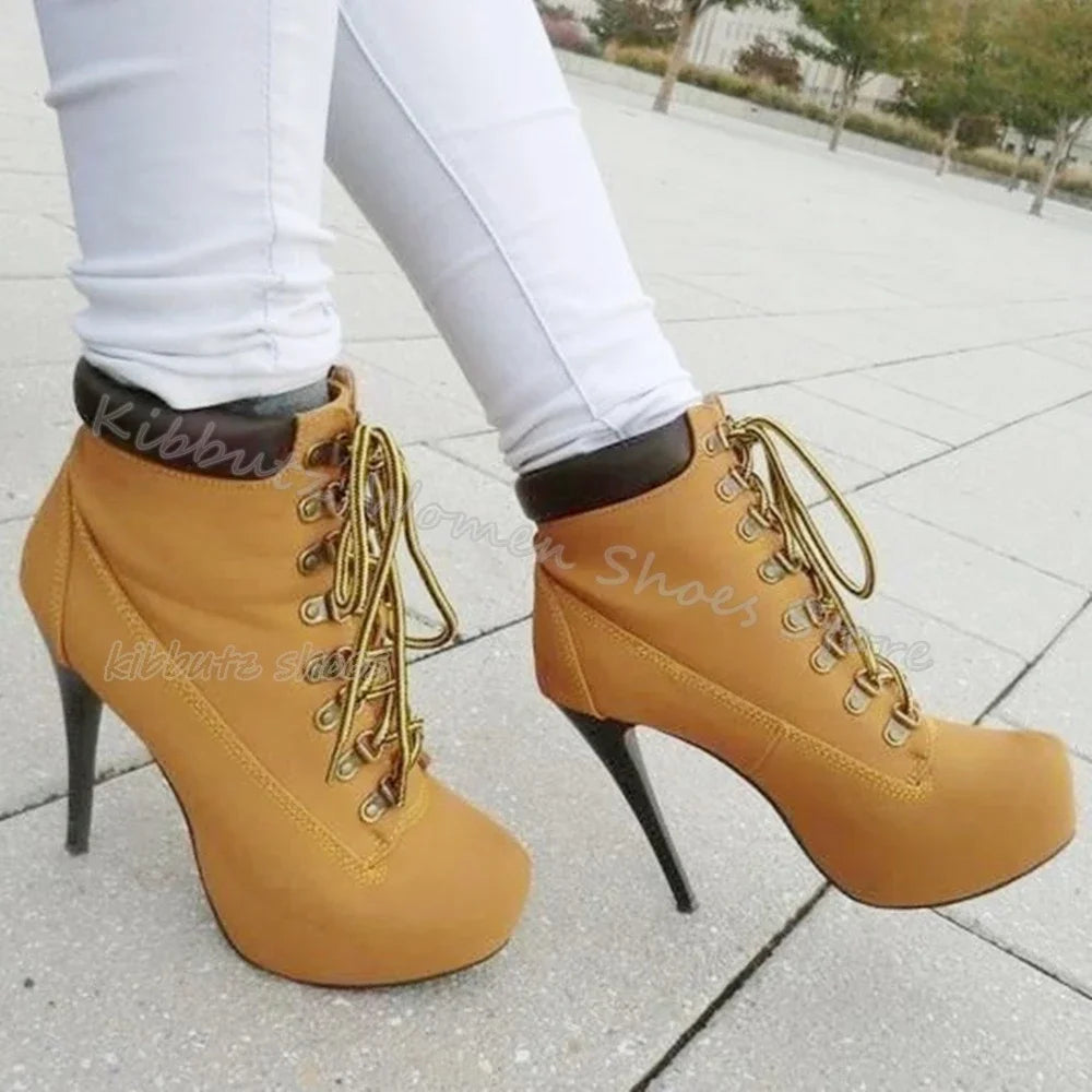 Lace-Up Ankle Boots Platform Luxury Fashion
