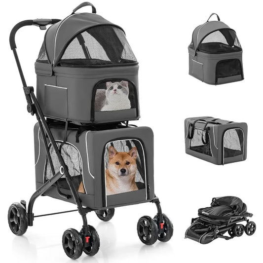 Double Dog, Cat Stroller, with Removable Carrycot