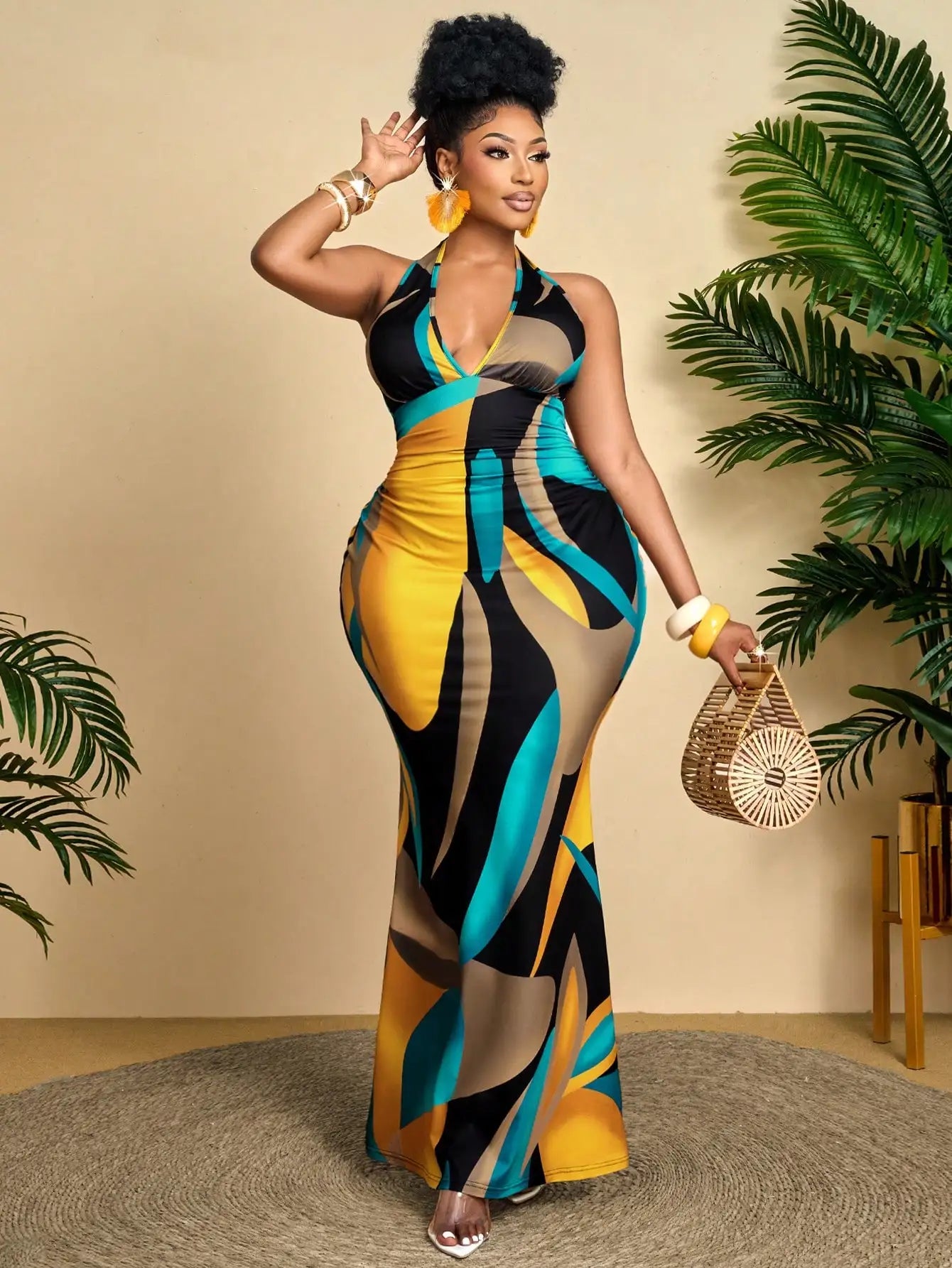 Plus Size Maxi Dress with Abstract Print