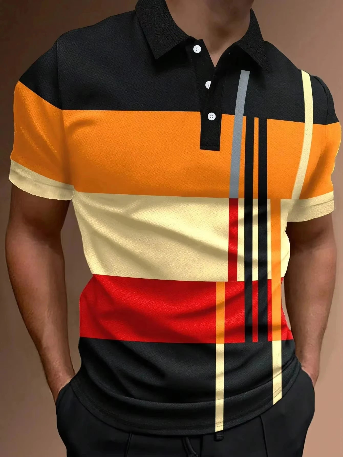 Men's 3D Stripe Print Short Sleeve Polo Shirt