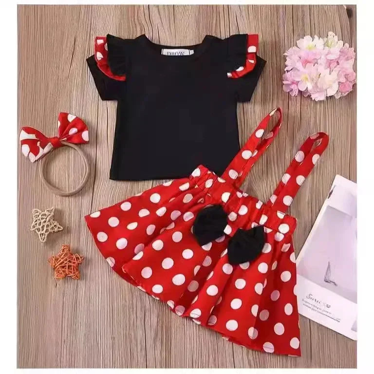 Minnie Mouse Polka Dot Sundress Bow Headband Skirt Set