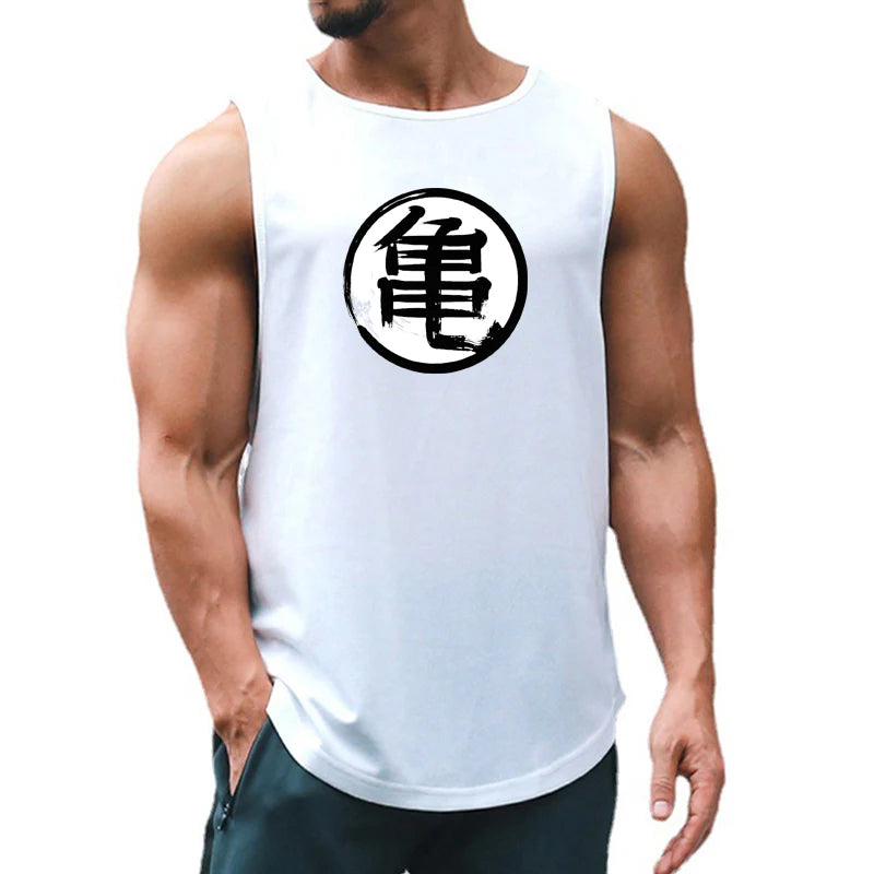 Japanese Anime Turtle Script Printed Tank Top