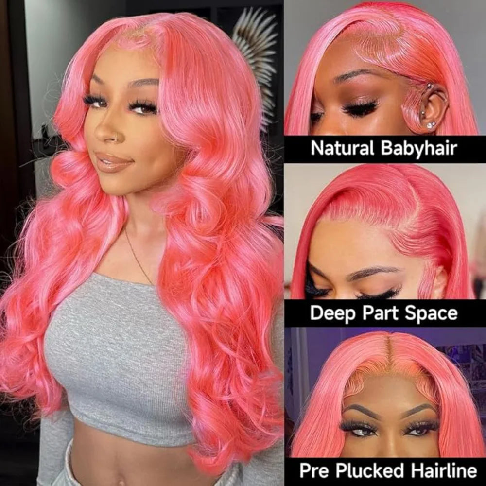 Pink Lace Front Wig Human Hair 13x4