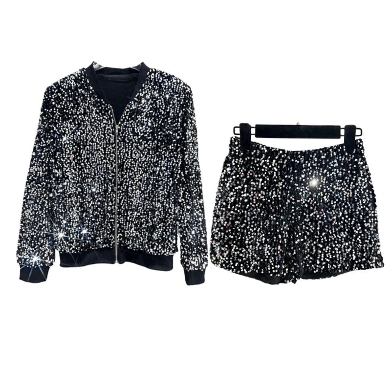 Sequined Versatile and Thin Two-piece Women's Fashion Set