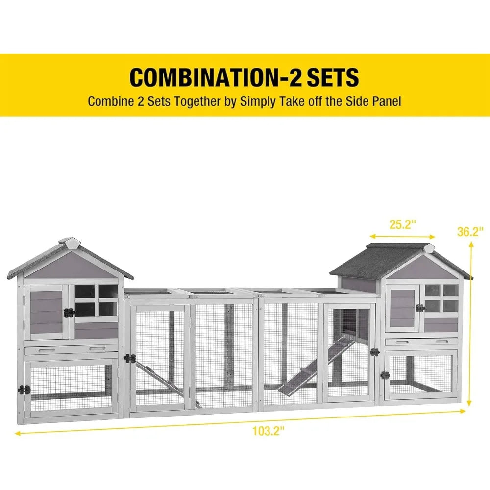 51.6''L Rabbit Hutch Outdoor Chicken Coop Pull Out Upper Tray