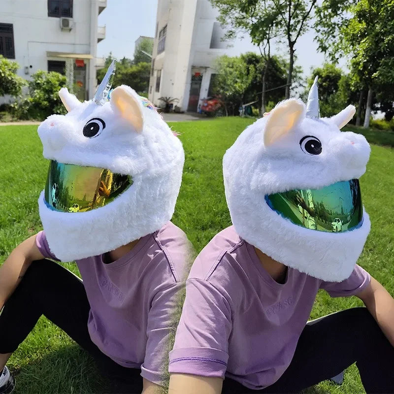Cartoon Motorcycle Helmet Cover Fluffy Plush