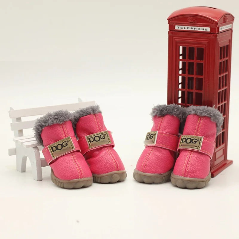 Super Warm Leather 4 Pcs/set Winter Pet Shoes