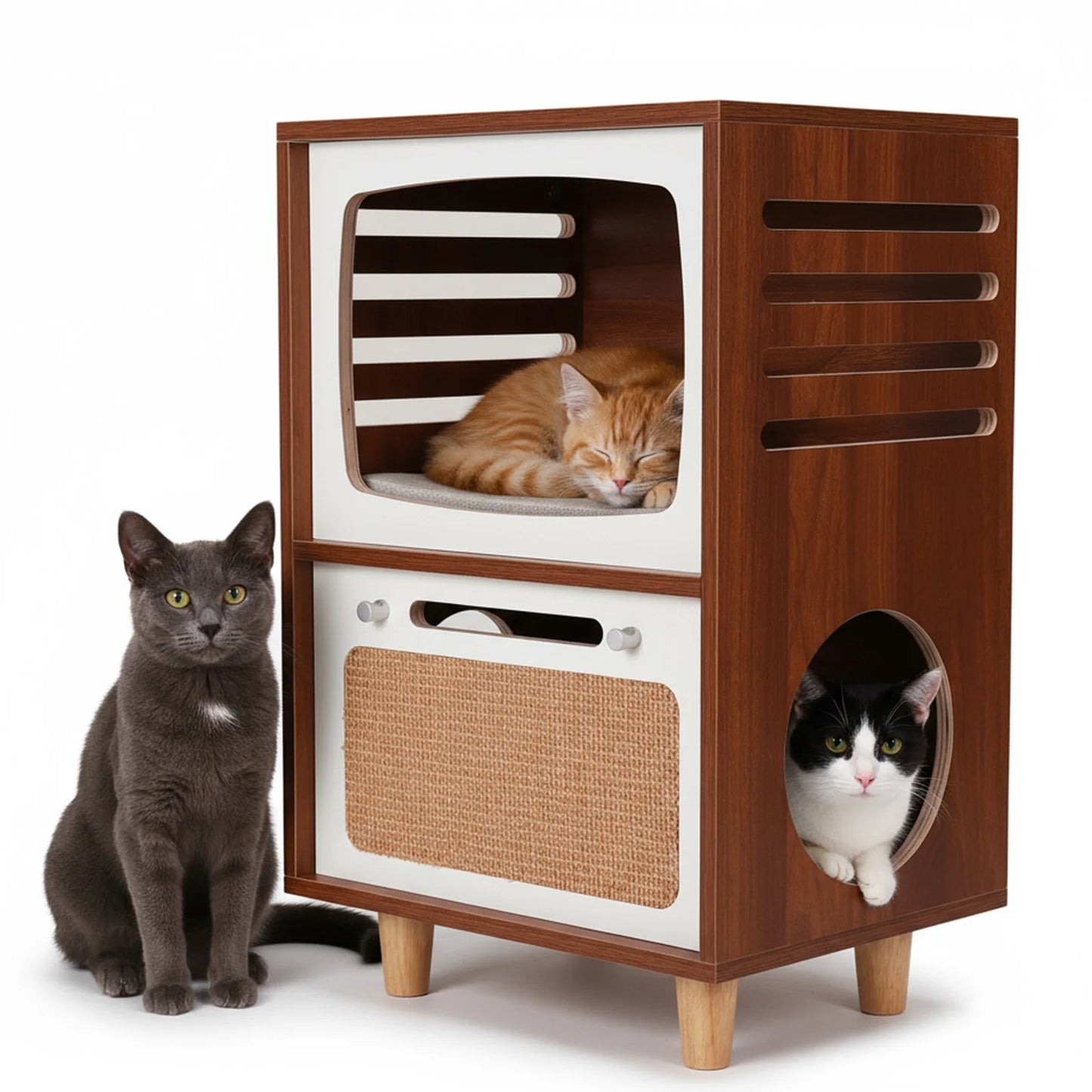 TV-Style Large Side Cat Home with Scratching Board